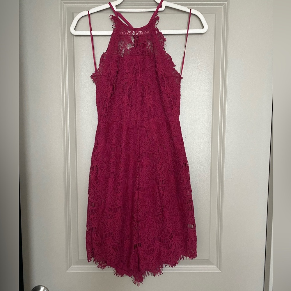 Free People Lace Mini Dress size XS Fuchsia